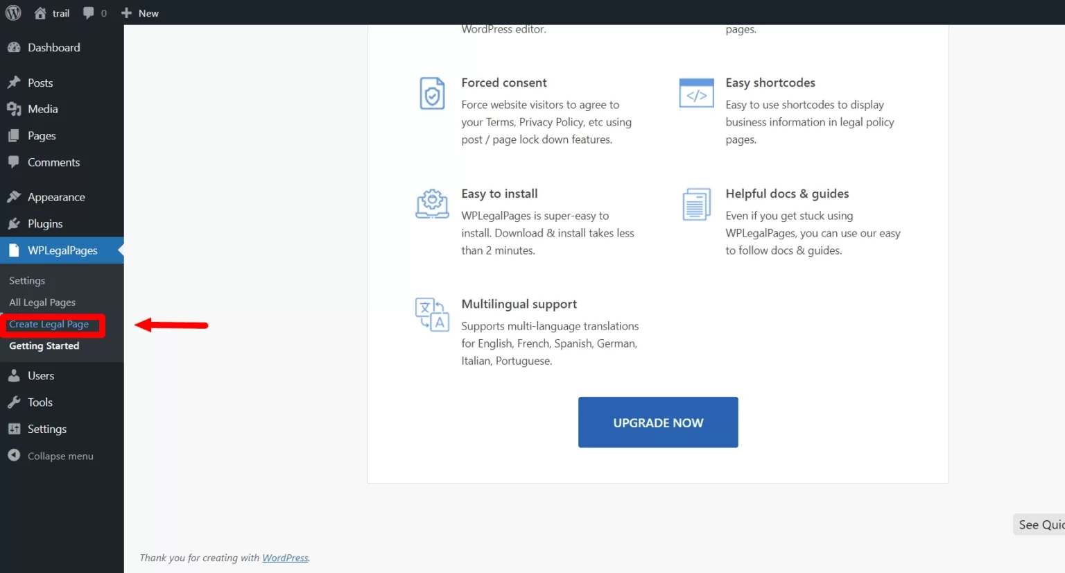 Creating legal Pages