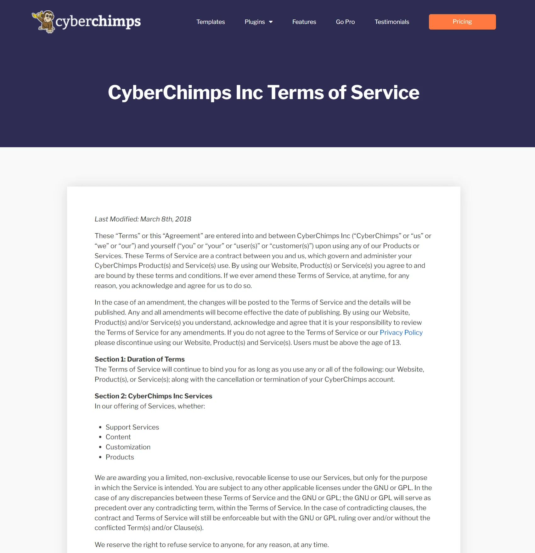 Cyberchimps terms of service